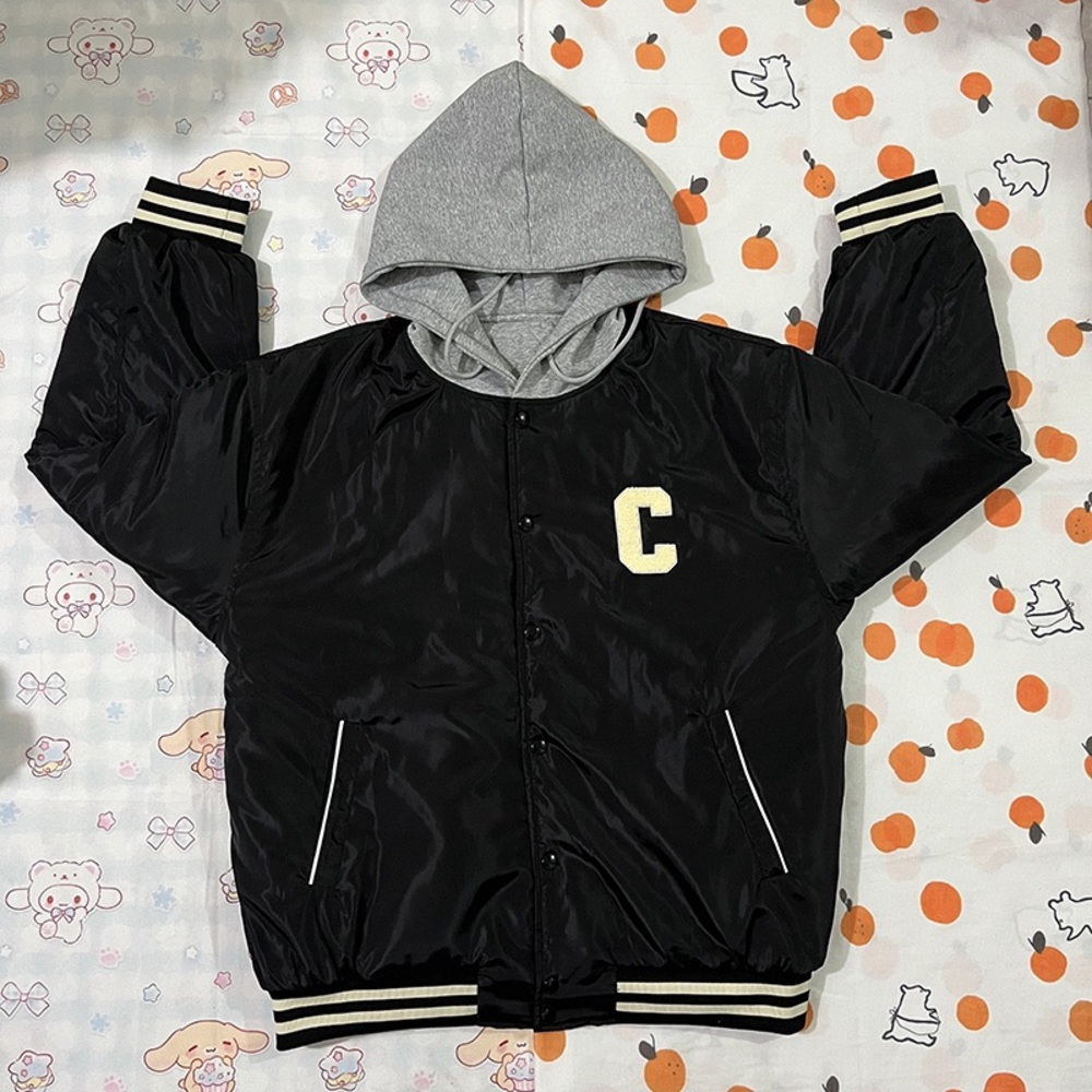 Celine Faux Two-Piece Hooded Baseball Jacket